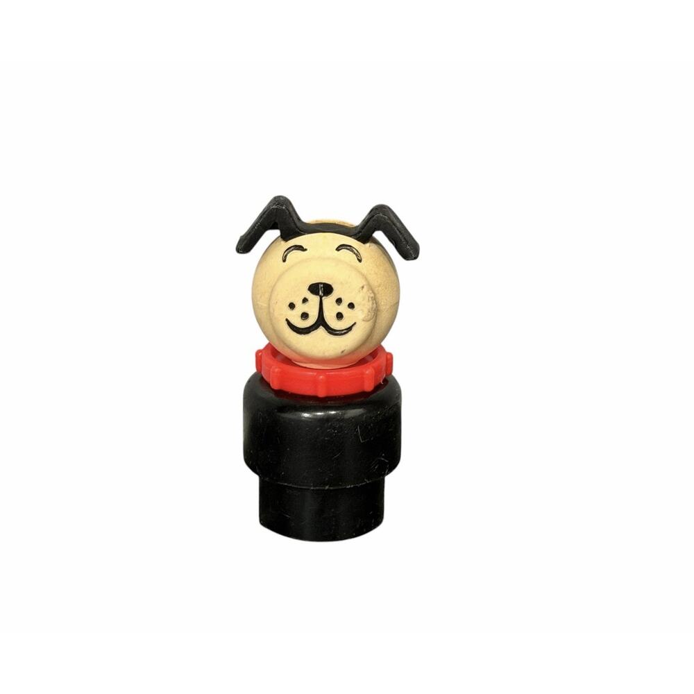 Vintage Fisher Price Little People Lucky Dog Figure Wood Body Plastic Red Collar
